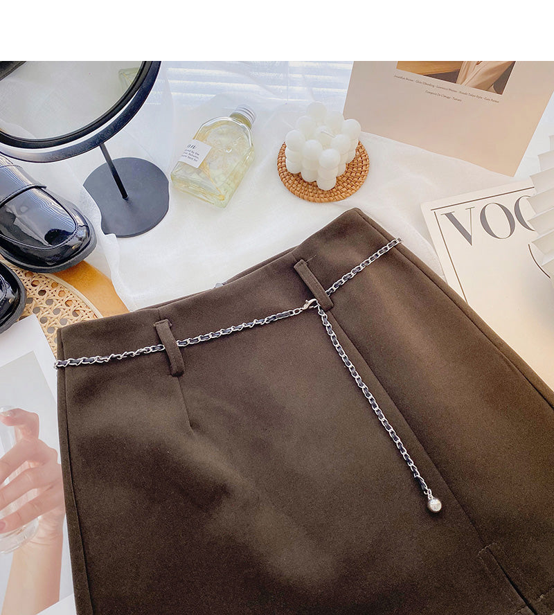 Nouvelle jupe trapèze slim rétro taille haute avec chaîne 5453