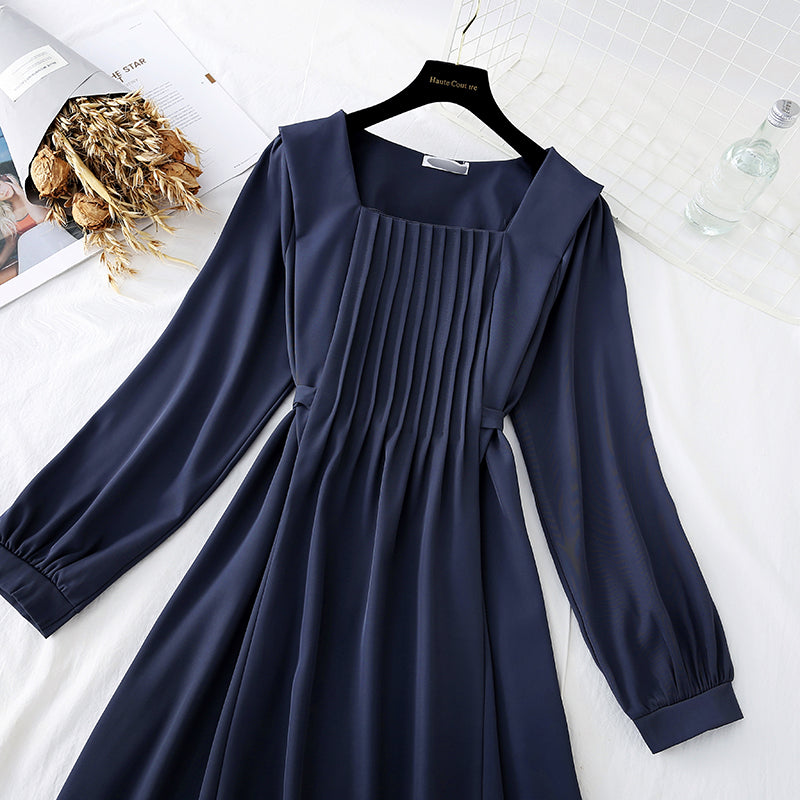 Einfarbiges französisches Retro-Kleid für Damen mit dünnem Temperament 3938