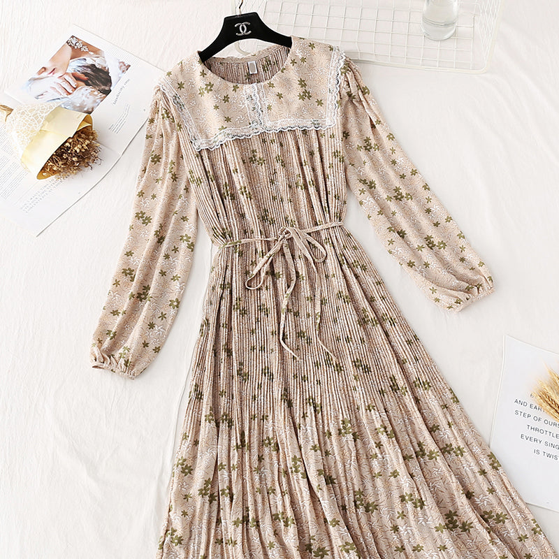 Französischer Retro-Spitzenrock mit Blumenmuster und Puppenkragen 4036