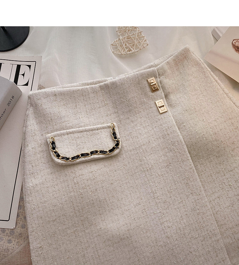 Modischer Rock in A-Form mit hoher Taille aus heller Seide und Wolle im Retro-Stil 5495