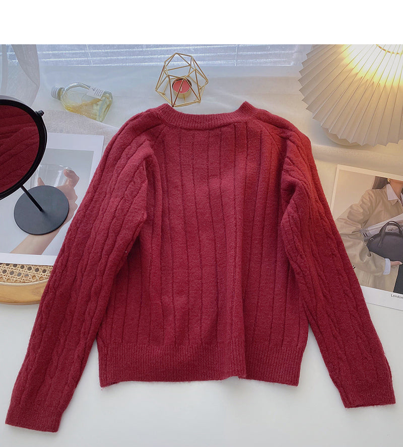Personalisiertes Rundhals-Pullover mit diagonalen Knöpfen 6108