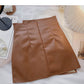 Korean high waist pleated design, irregular, slim, hip wrapped leather skirt  5530