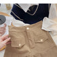 Pleated Hip Wrap Skirt high waist corduroy A-line skirt  5282