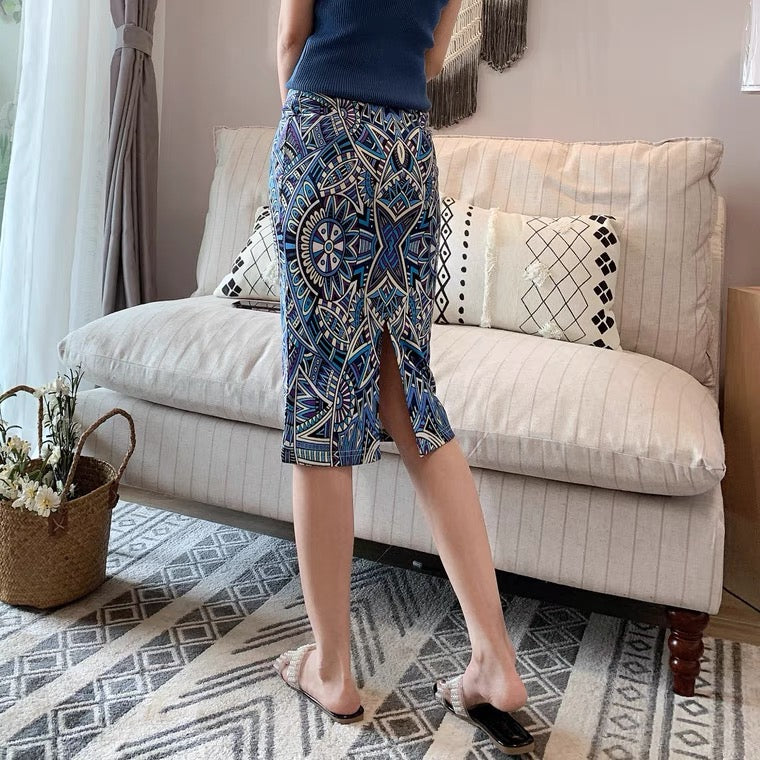 Diamond-shaped plaid print skirt, slit high Fanny skirt, all-match bodycon skirt  3535