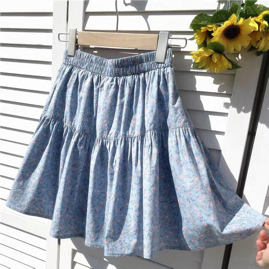 High waist floral skirt, fresh pleated skirt, short mini skirt  3582