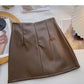Solid color pleated PU leather short skirt for women is thin and versatile  5587