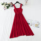Cotton linen dress French retro gentle suspender dress  4263