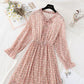 Chiffon bow pleated skirt elastic waist temperament thin age reducing Floral Dress  4087