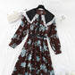 Slim temperament gentle wind retro Lapel lace stitched Chiffon Skirt  4809