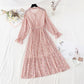 Chiffon bow pleated skirt elastic waist temperament thin age reducing Floral Dress  4087