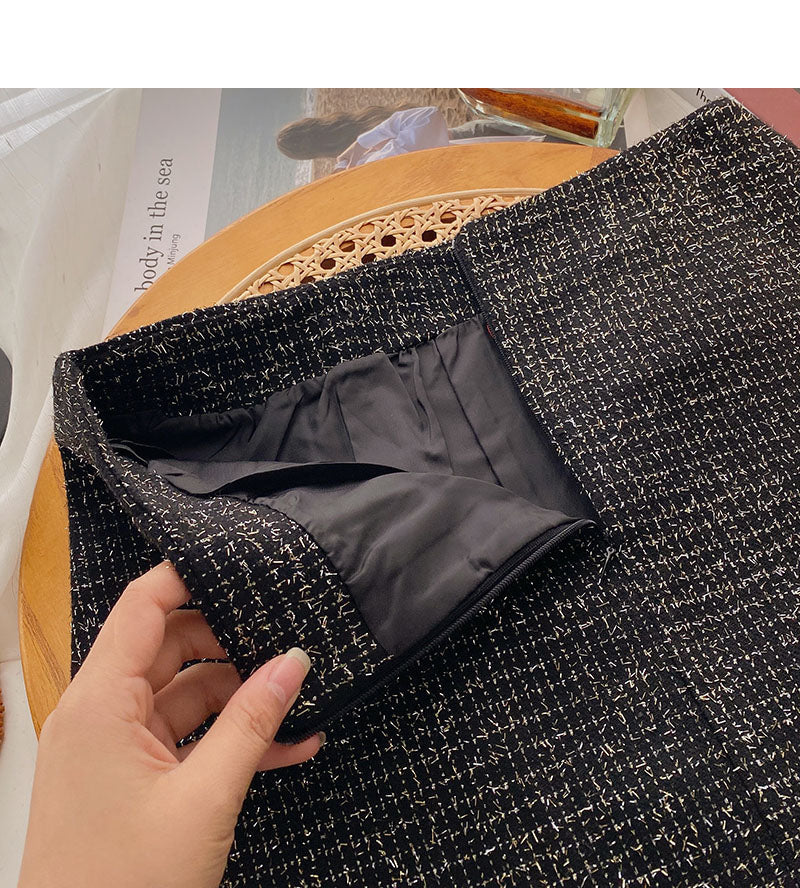 Koreanischer eleganter Retro-Perlenknopf mit hoher Taille A-förmiger Rock 5533