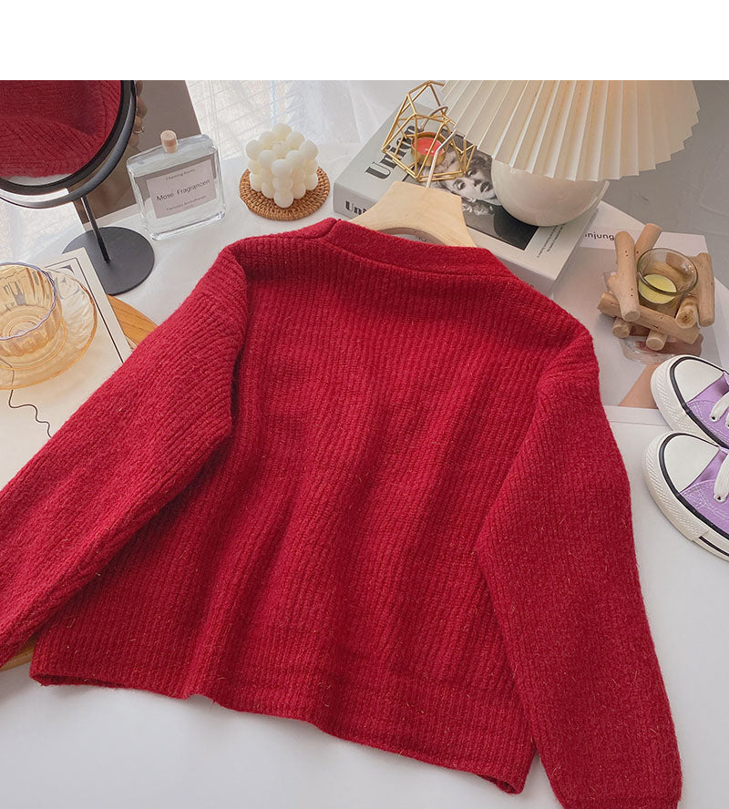 Vintage bright silk V-Neck Sweater Coat  6081