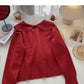 Temperament aging single breasted doll neck long sleeve slim top  6024