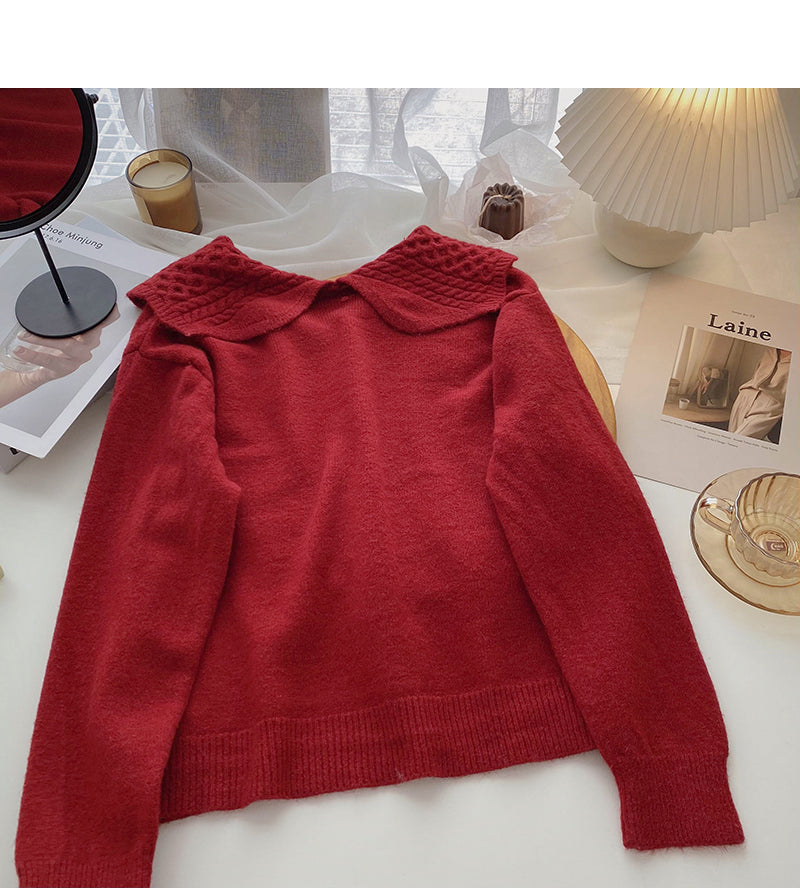 Temperament aging single breasted doll neck long sleeve slim top  6024