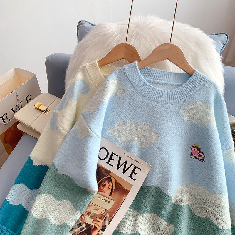 Cartoon Cloud Vintage Pullover Damen Pullover Top 5019