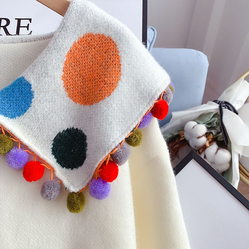 Large lapel color ball sweater aging sweater top  4951