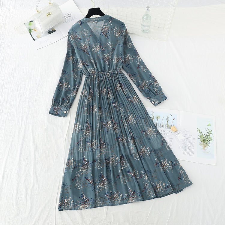 Neuer Retro-Schlank-leichter reifer windgebrochener Blumen-Falten-Fee-Chiffonrock 4718