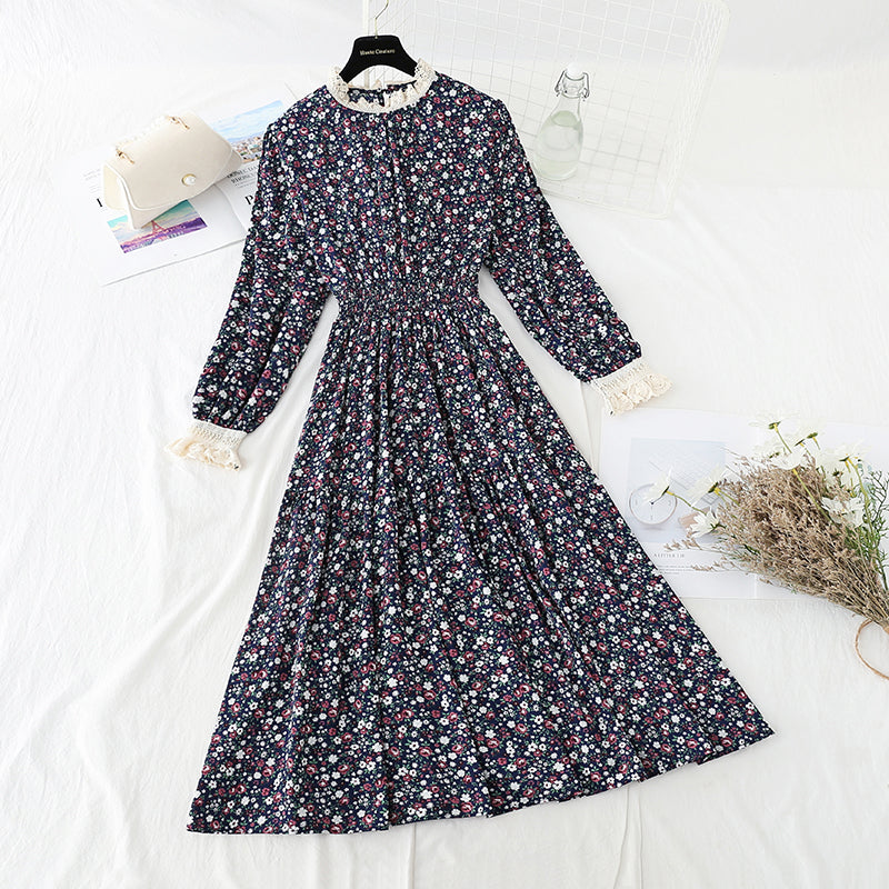 Lace patchwork floral dress with bottom skirt for women  4056