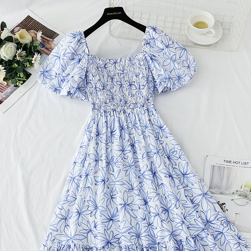 French retro dress with bubble sleeves and slim waist  4270