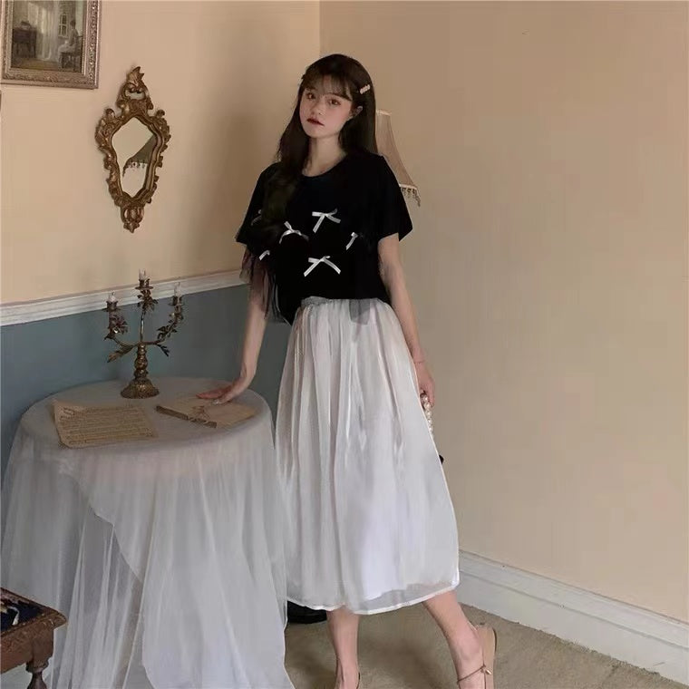 White midi skirt, high waist A-line skirt  3648