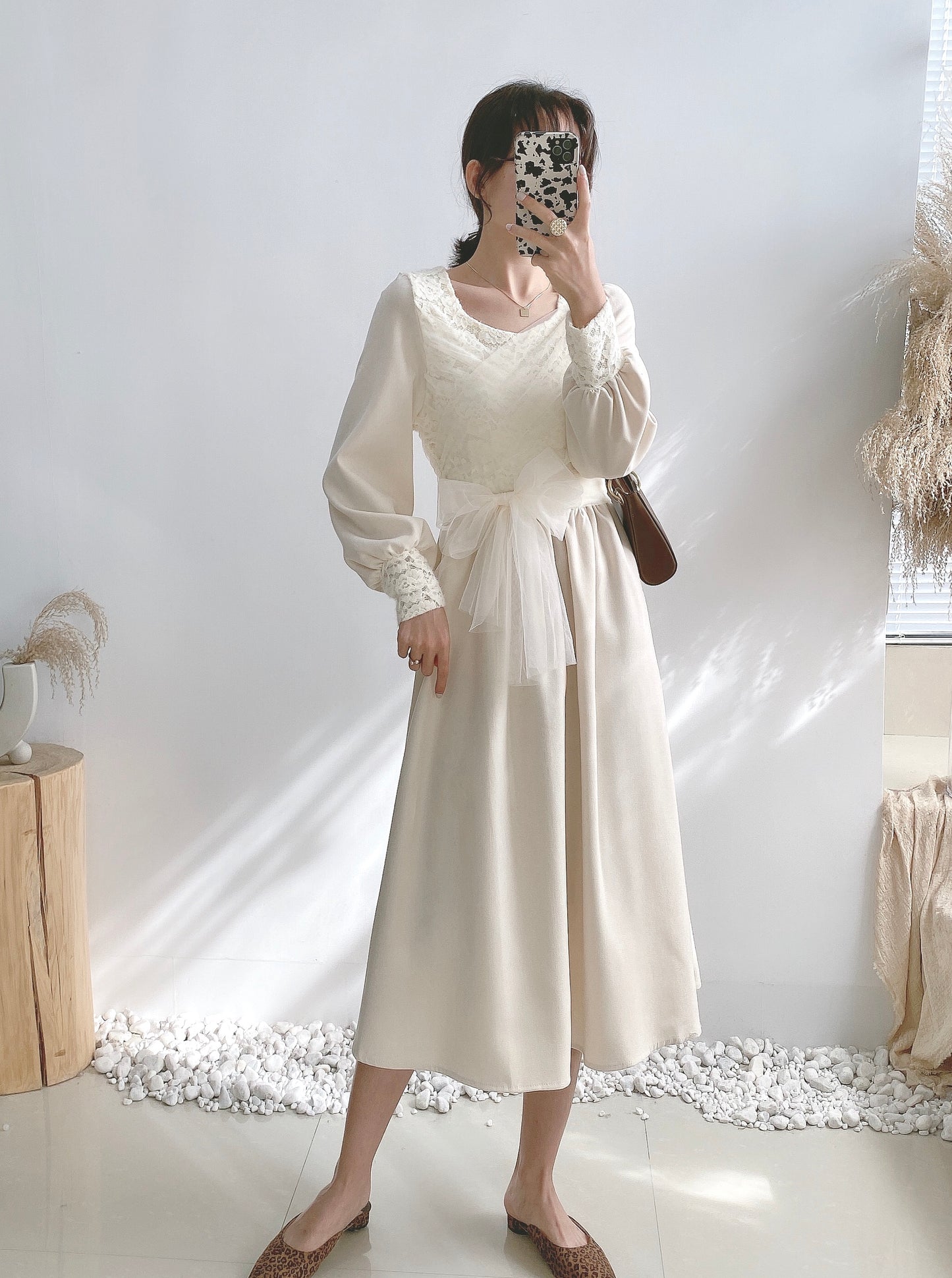 Gauze bow shows thin temperament slim skirt children 4074