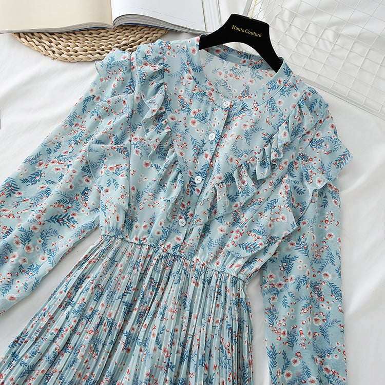 New pleated slim Chiffon Dress  3866