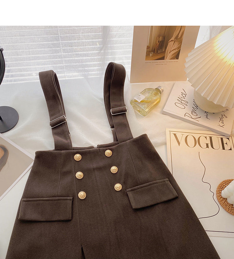Strap skirt Korean style retro fashion double breasted high waist  5330