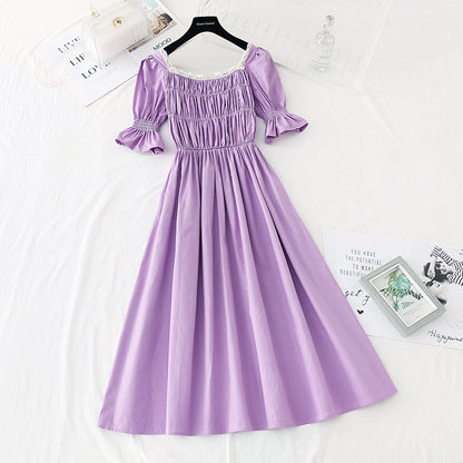 The new waist is slim, square neck skirt, French retro dress  4528