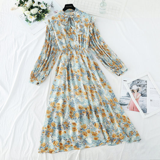 Das neue florale Chiffon-Kleid für Frauen ist schmal an der Taille 4545
