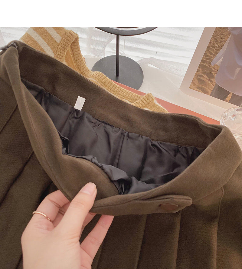 Simple age reducing solid color high waist thin pleated skirt  5474