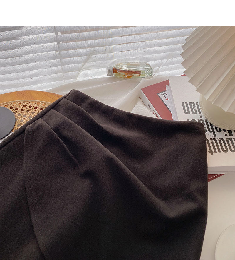 Design sense pleated Hip Wrap high waist slim fashion A-shaped skirt  5437