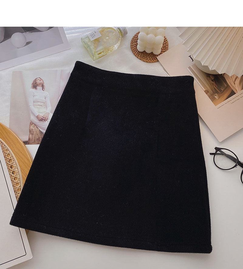 Woolen skirt sweet solid color high waist thin A-line skirt  5438