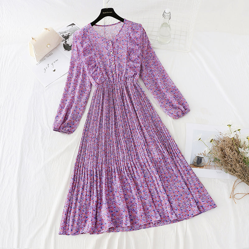 Neu Rüschen-Chiffonkleid mit Faltenrock 4079