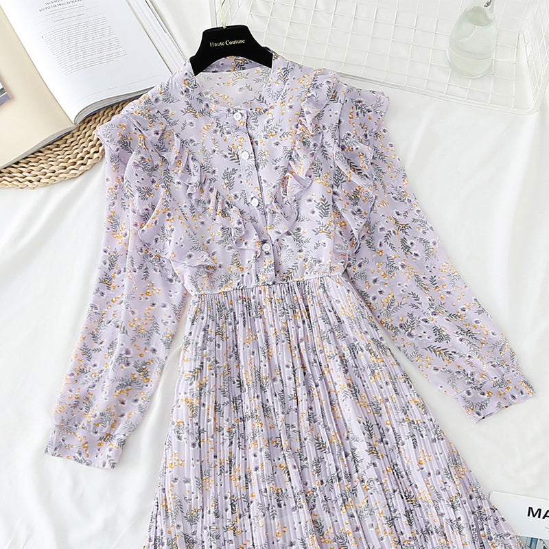 New pleated slim Chiffon Dress  3866