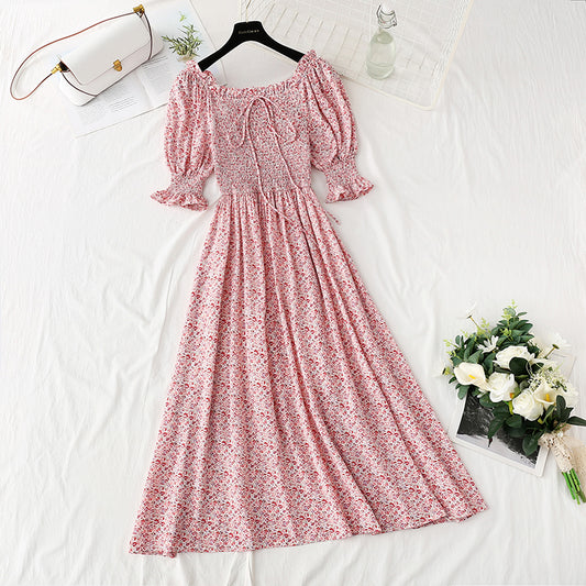 Neues Blumenkleid aus Chiffon mit Rüschenschnürung für die erste Liebe 4861