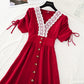 New Lace Waist closing slim bubble sleeve French retro dress  4622