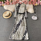 One piece split lace up wrap skirt with slim waist geometric print skirt  3783