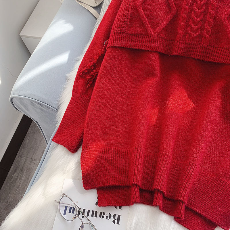Folding high necked sweater suit two-piece set  4958