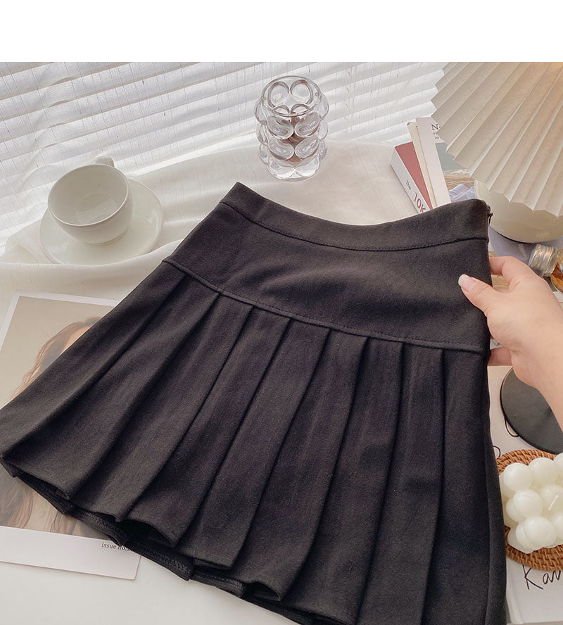 Double breasted decorative high waist design sense of aging retro A-line skirt  5444