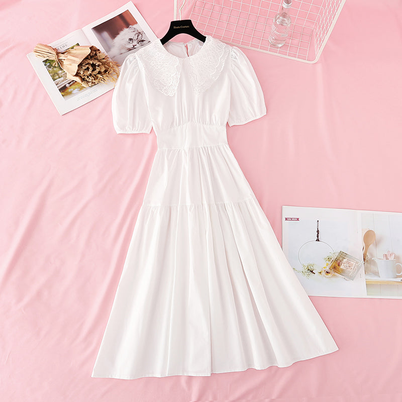 New style baby collar French waist closing skirt with thin temperament  4165