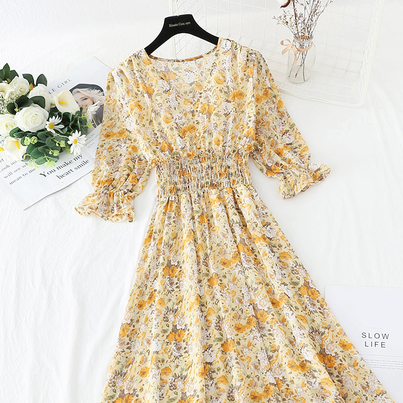 New French retro gentle fairy long skirt Short Sleeve Chiffon first love skirt  4854