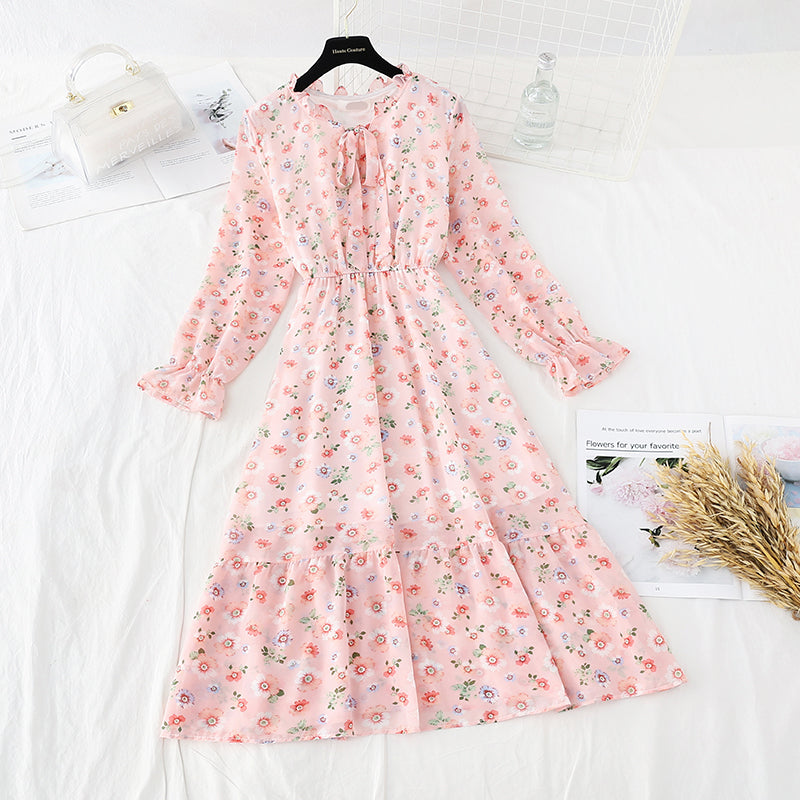 Schnürkragen French Soft Wind Blumenkleid 3837