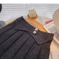Small fragrance pleated skirt thin high waist tweed A-shaped plaid skirt  5291
