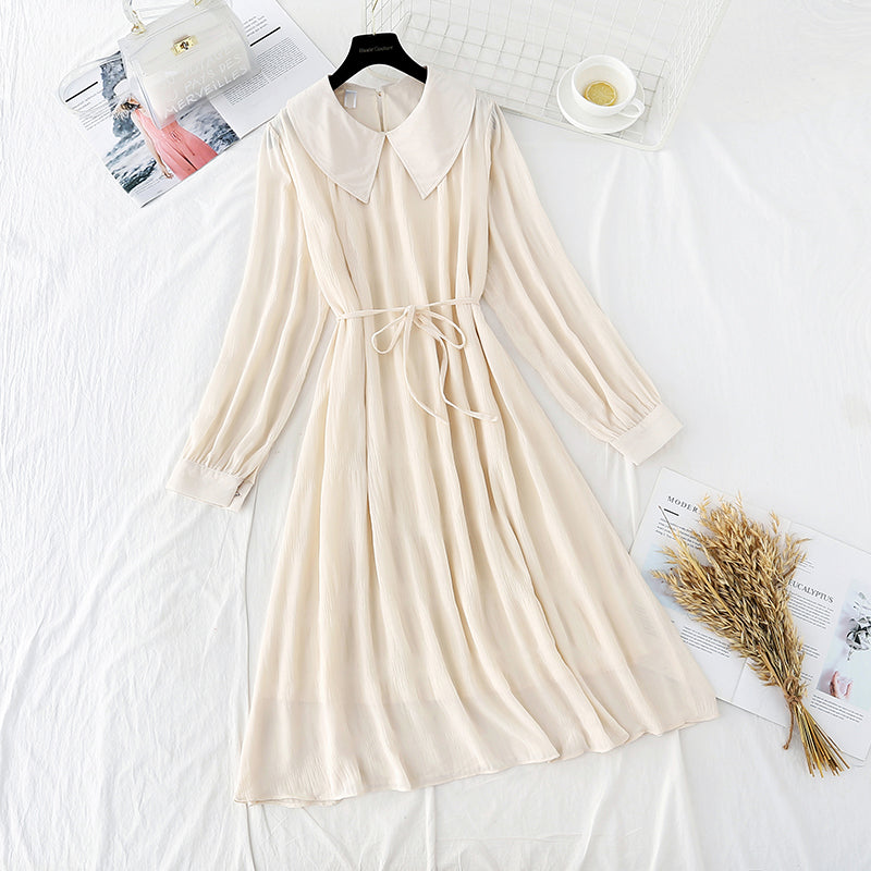 Revers-Chiffon-Schnürrock für sanften Wind, erste Liebe, langer Rock 3891