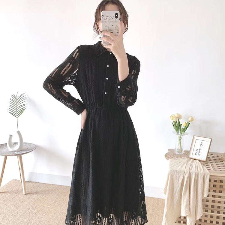 High and thin bottomed doll collar Knee Skirt  3869