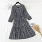 Long sleeved Chiffon Dress leopard print floral retro French bottomed skirt  4697
