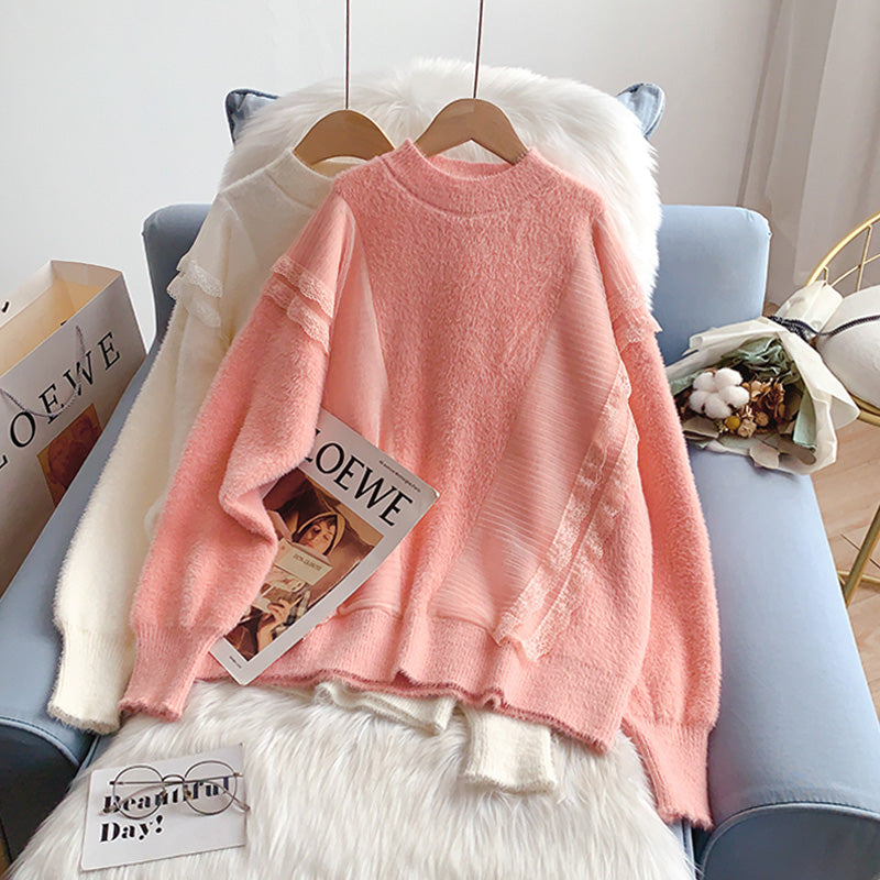 Nerzimitat weich gewachster Pullover Strickoberteil 5260