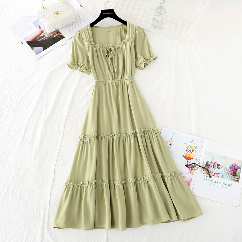 French retro cool wind square collar purple Fairy Dress  4169