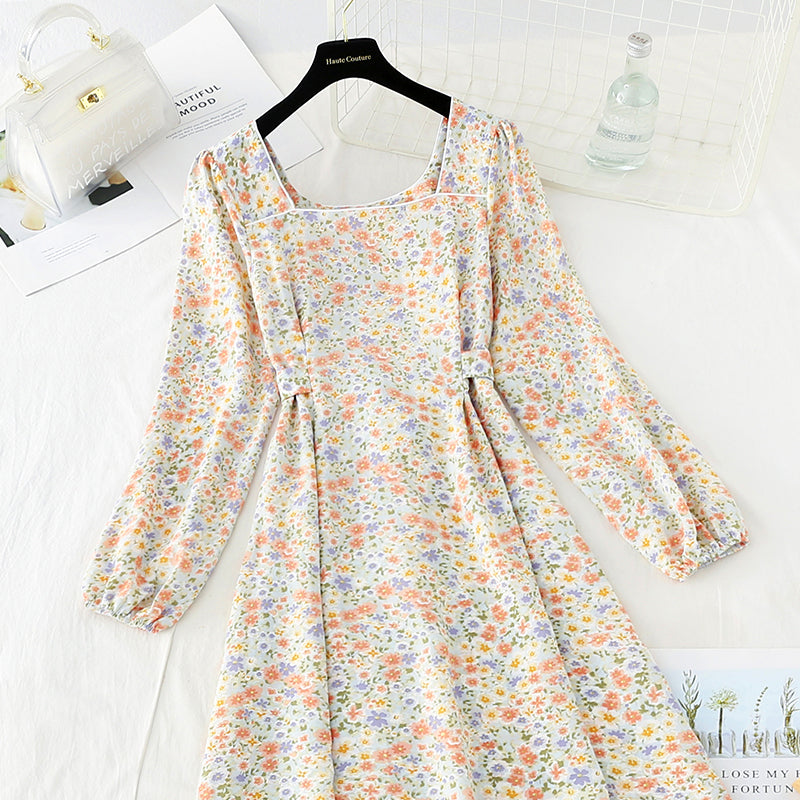 Slim waist with broken flower long skirt fairy super fairy series  3836