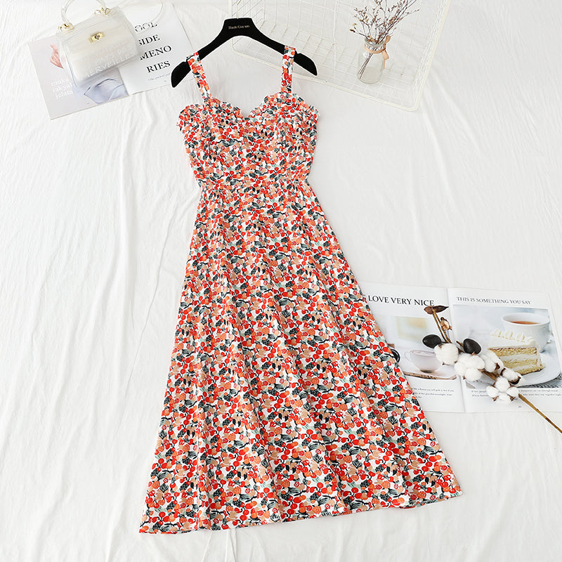 Sanfter Wind Strapskleid French retro floral 4129